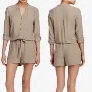 Eileen Fisher Project XL Bone Silk Georgette Mandarin Collar Romper NWT $248