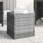 Side Table Grey 40x37x40.5cm Poly Rattan Tempered Glass