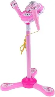 CoudarTitie Kids Karaoke with Adjustable Mic Stand,Connects to Phones & MP3 Players, Pink, as described