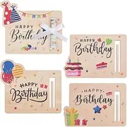 SOFPLATE 4Pcs 4 Styles Wooden Money Holder Cards Wood Birthday Card Holder with Ribbon Colorful Rectangle Old Lace Cash Envelope Clips Ornaments for DIY Birthday Cash Gift Idea Packaging Decoration