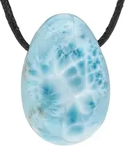 [Lebensquelle Plus] Larimar Drop Pendant | Drilled Tumbled Stone Pendant with Cotton Ribbon | High-Quality Gemstone Pendant, Semi-Precious Stone, Larimar