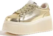 [LUCKY STEP] Women's Platform Fashion Sneakers Classic Wedge Canvas Casual Low Top Retro Walking Shoes