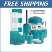 Luxurious 23PC Teal Bathroom Set with Plush Rugs, Shower Curtain & Accessories