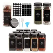 Clear Square Glass Jar with Lid Set Spice Herb Seasoning Condiment Storage Container
