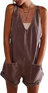 [Chartou] Women Casual Denim Short Overalls Rolled Cuff Barrel Shorts Jumpsuit Rompers