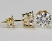 10kt Gold 2cts GRA Certified Moissanite Round Soltaire Stud Earrings