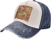[YANYU] Funny Sloths Print Fashion Washed Distressed Baseball Cap Vintage Adjustable Hat with Classic Brim, Navy Blue, One Size
