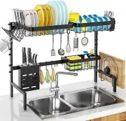MERRYBOX Over The Sink Dish Drying Rack Adjustable Length (25-33in), 2 Black