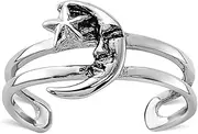 [JewelryWeb] 925 Sterling Silver Rhodium Plated Oxidized Celestial Moon and Star toe ring-toe ring for Women