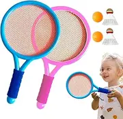 Kids Badminton Set Indoor, Anti-Slip Shockproof Handle Kids Tennis Trainer, with 2 Round Balls 2 Shuttlecocks Shock-Absorbing Grip Ball Racket Toy for Boys