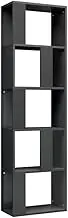 Bookcase Room Divider - High Gloss Grey Engineered Wood Shelf (45x24x159 cm) - Space Saving Standing Bookcase for Small Spaces & Home Offices