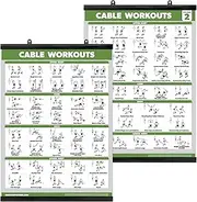 2 Pack - Cable Machine Workout Posters - Cable Machine Exercise Chart Volume 1 & 2 (LAMINATED, 18" x 24")