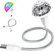 Mini USB Disco Light, Sound Activated DJ Atmosphere Party Lights with Flexible USB Extender, Multi Colors LED Dance Light for Car Xmas Birthday Holiday (White)