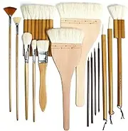 GACDR Pottery Brushes for Glazing,15 Pcs Ceramic Brushes Set with Storage Box Wool Bamboon Hake Brushes for Pottery Acrylic Watercolor, PB-AM-017