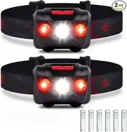 Linterna frontal LED ultrabrillante (paquete de 2), luz blanca y roja con ajuste