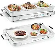 Costway Food Warmer Buffet Server, 450W Stainless Steel Electric Warming Tray, Adjustable Temperature, Transparent Lids w/Spoon Slot, 8L Chafing Dish Set for Parties, Banquets, Catering Events