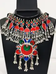 Vintage Boho Gypsy Festival Kuchi Tribal Afghan Necklace Bib Choker Statement