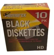 Memorex Black Diskettes 3.5" HD Computer Floppy Disks Sealed 10 Pack.