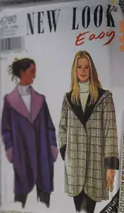 Simplicity New Look 6790 Lined Hooded Shawl Collar Jacket Coat Sz S-XXL Uncut