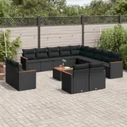 14 Piece Garden Sofa Set with Cushions Black/Grey/Mix Beige Poly Rattan vidaXL