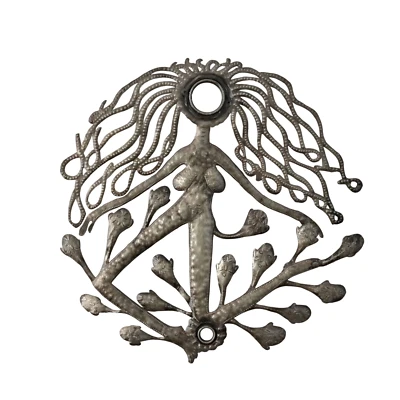 Handcrafted Voodoo Faceless Woman Creature with Spirits, Haitian Metal Art, Outs