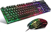 BAKTH Multiple Color Rainbow LED Backlit Mechanical Feeling USB Wired Gaming Keyboard and Mouse Combo for Working or Game