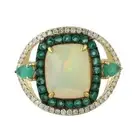 4.97ct Opal Round Cut Emerald Diamond Cocktail Ring 18k Yellow Gold