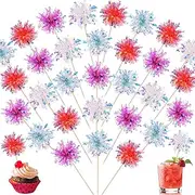 MEMOVAN Firework Cupcake Topper Sparkle Tinsel Cake Toppers Foil Frill Toothpicks Drink Stirrer Cake Cupcake Decoration Cocktail Picks for Birthday Wedding Graduation Party Supplies