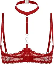 [GRRKDFQ] Women's Erotic Apparel Erotic Bra Lace O Ring Open Exposed Brassiere
