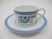 RAYNAUD TROPIC BLUE CUP & SAUCER - Monogram Letters - 2 1/4" 0509D