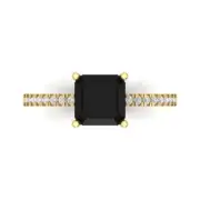 2.7Ct Asscher Cut VVS1 Natural Onyx Gold Solitaire with Accents Engagement Ring
