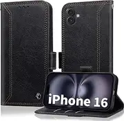 Oduio for iPhone 16 Case Wallet Leather Flip Folio iPhone 16 Cases Wallet with Card Holder Kickstand Magnetic Protective RFID Galaxy Phone Cover Black