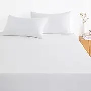 Wake In Cloud - Queen Fitted Sheet Set, 1000TC Ultra Soft Microfiber Bedding, Extra Deep Fitted Sheet & 2 Pillowcases, 3 Pieces, White, Queen Size