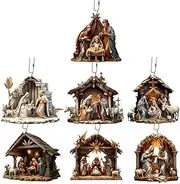7 Pcs Nativity Ornaments for Christmas Tree, Acrylic Keepsake Jesus Birth Decoration, Nativity Christmas Tree Hanging Ornament, Nativity Scene Christian Gift
