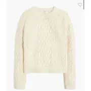 J. Crew Factory Sz Med Cable Knit Fisherman Aran Cape Cod Crewneck Sweater $98