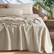 SONORO KATE 100% French Pure Linen Sheets, Breathable and Durable Line Queen Size Sheets, Anti-Tear Line Bed Sheets, Machine Washable, 16 Inch Deep Pocket - 4 Piece (Natural Linen, Queen)