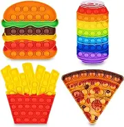 Pop Its Fidget Toys Pack 4 - Stress Relief Food Pop Its Poppers Fidget Poppet Toy - Autism Learning French Fry Pizza Hamburger Popits Push Pop Bubble Popping Sensory Toy for Kids