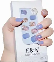 Press nail，Nail set, reusable, short nails, "lilac colored ribbon patterned", includes prep pad, mini nail file, cuticle stick and 30 fake nails