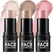 FOCALLURE 3 Pcs Cream Contour Sticks,Shades with Highlighter & Bronzer & Blush,Non-greasy and Water-resistant Face Contouring Pen,Easy to Sculpt the Face and Create a Lightweight Finishing Makeup,FAIR