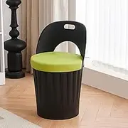 Round storage footstool, round pp makeup stool with backrest Round makeup stool with backrest, footstool with storage, vanity chair with storage Suitable for living room, bedroom, study (green)