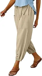 [TBA] Women's Casual Lantern Tapered Harem Pants Loose Fit Style Flax Ankle Trousers Summer Baggy Slacks with Pocket