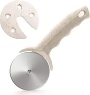 [HELEERON] Pizza Cutter Wheel, Stainless Steel Pizza Cutter with Cover, Super Sharp Pizza Slicer-Dishwasher safe,Smooth Rotating Pizza Wheel Safe with Healthy Material（Beige）