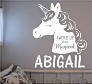 UNICORN I WOKE UP THIS MAGICAL PERSONALIZED NAME LARGE 22" TALL WALL VINYL DECAL