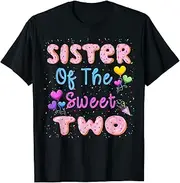 [X.Style] Sister of The Sweet Two 2nd Donut Birthday Party Theme Girl ds1115 T-Shirt (S) Black