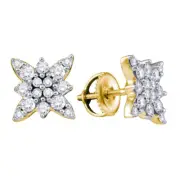 14kt Yellow Gold Womens Round Diamond Cluster Stud Screwback Earrings 3/4 C
