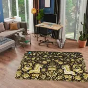3D Golden Unicorn Petals NAO10751 Game Rug Mat Elegant Photo Carpet Mat Fay