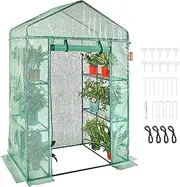 [VEVOR] Walk-in Green House, 4.6 x 2.4 x 6.7 ft Greenhouse with Shelves, High Strength PE Cover with a Door and Steel Frame, Set Up in Minutes, Suitable for Planting and Storage