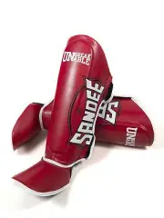 Sandee Cool Tec Kids Shin Instep Guard Red Muay Thai Pads Sparring Childrens
