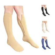 Inside Leg Zipper 30-40 mmHg Compression Grade 3 Calf Closed Toe Socks Beige ...