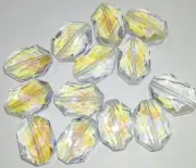 Large 3/4" Vintage Clear Octagon Iris AB Accent Beads 13pc Pressed Glass